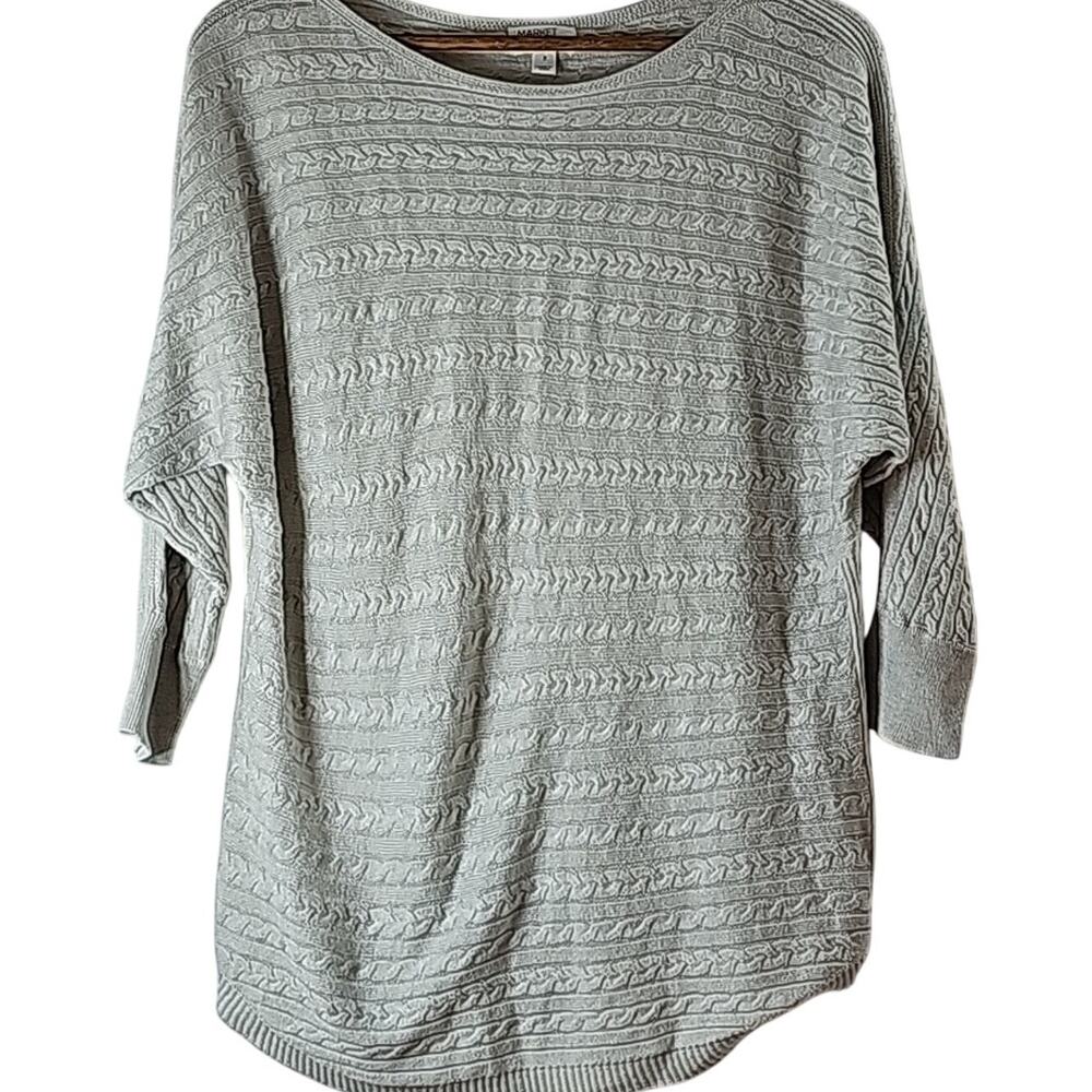 Women Sz M Cashmere Silk Blend Gray Cable Knit Dolman Sleeve Fairy Beach Sweater
